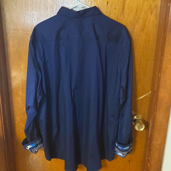 NWT Robert Graham Men’s Casual Button Down Shirt 3XL Dark Blue with Vibrant Cuff - Picture 5 of 6
